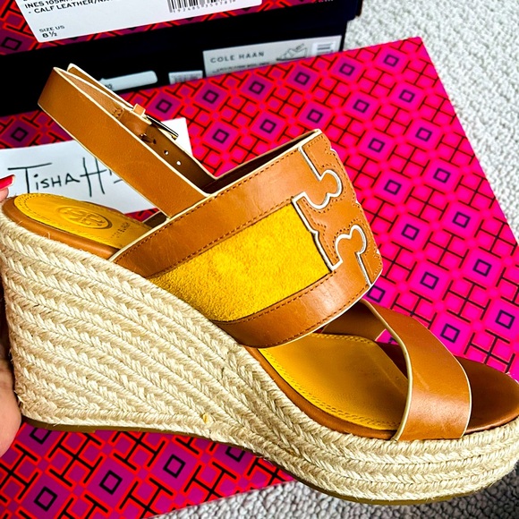 Tory Burch Two-tone Leather And Suede Espadrille Wedge size 8 1/2 110.00 - Picture 3 of 5